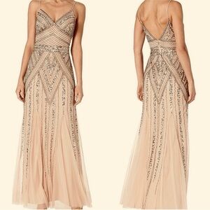 Marina Nude Silver Beaded Sequin Formal Gatsby Gown Size 8 NWT